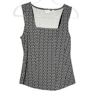 ANTHROPOLOGIE POSTMARK Sleeveless Square Neck Top Geometric-Print Black Size XS